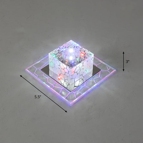 Minimalist Clear Led Crystal Square Flush Mount Lighting For Passage / 5.5 Multi Color