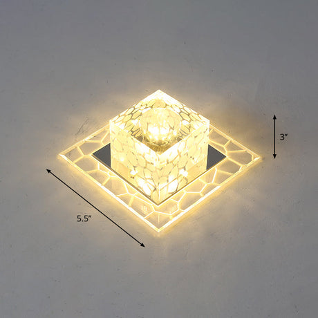 Minimalist Clear Led Crystal Square Flush Mount Lighting For Passage / 5.5 Warm