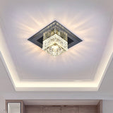 Modern Crystal Led Ceiling Light With Square Shade For Corridors
