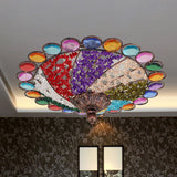 12/16 Colonial Flared Ceiling Lamp: Multi Colored Plexiglass 3-Light Weathered Copper Finish