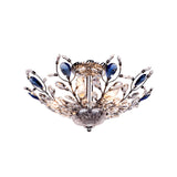Modern Metallic Peacock Tail Semi Flush Ceiling Light With Crystal Drops - 6 Lights In Gold/Chrome