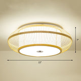 Simplicity Wood Flush Mount Bedroom Lighting - Bamboo 1-Light Lantern Ceiling Light / 22