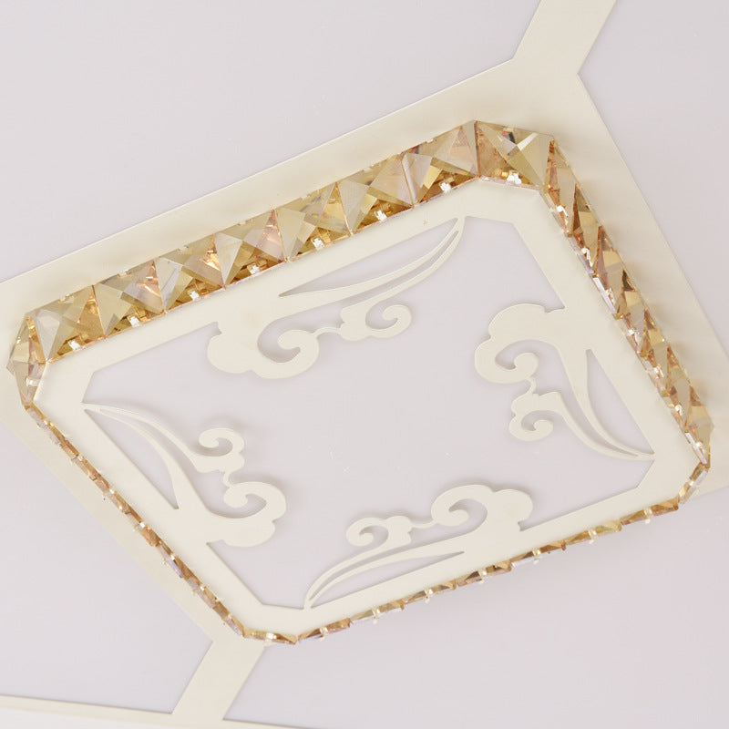 Minimal Led White Flush Mount Ceiling Light For Living Room - Crystal Square/Rectangular Lamp