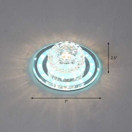 Geometric Passage Led Flush Mount Crystal Block Ceiling Light Clear / White Round