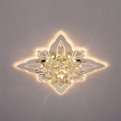 Modern Crystal Led Flower Flushmount Ceiling Light With Warm Glow For Hallway
