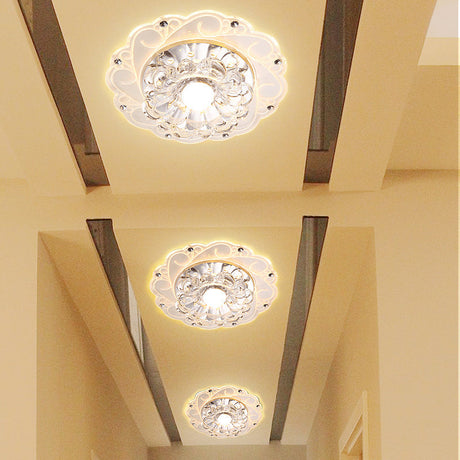 Minimalist Crystal Entryway Led Flush Mount Blossom Lighting In Clear / Warm