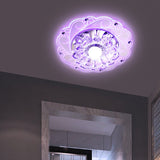 Minimalist Crystal Entryway Led Flush Mount Blossom Lighting In Clear / Purple