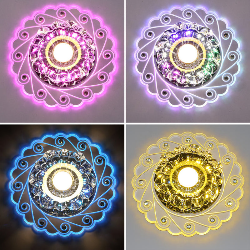 Contemporary Led Flower Flush Crystal Ceiling Light For Elegant Passages
