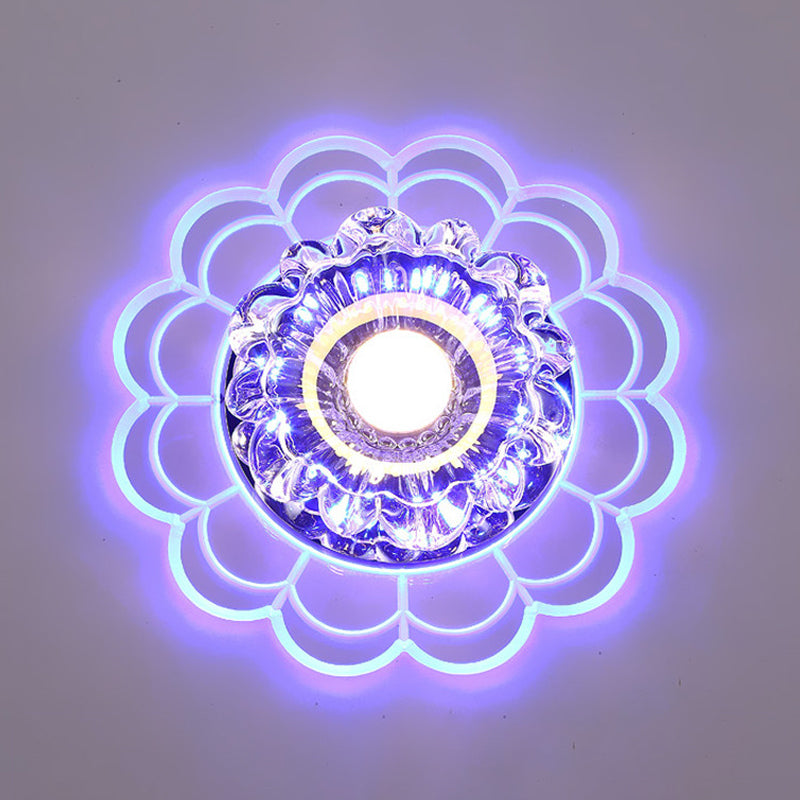 Led Crystal Corridor Ceiling Light - Flower Shade Flush Mount Clear / Blue