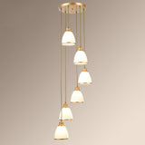 Simplicity Cream Glass Staircase Hanging Light With Spiral Bell Shade - Multi Pendant 6 / Gold