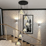 Sleek Black Spiral Diamond Cage Pendant Light With 6 Bulbs - Ideal For Stairwell Or Suspension