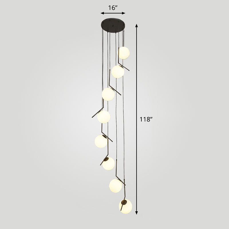 Simplicity Opal Glass Multi Light Pendant - Spiral Globe Stairwell Hanging Lighting 8 / Black