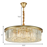 Contemporary Brass Flush Mount Chandelier - 6/12 Lights 19.5/25.5 Dia With Round Crystal Shade