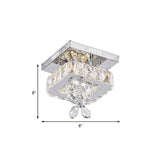 Cubic Crystal Led Bedroom Ceiling Light Fixture - 8/12 Width Semi Flush Mount Chrome Finish