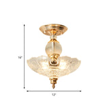 Modern Ribbed Glass Semi Flush Mount Light In Black/Gold - 12/16 Diameter 1 Crystal Ceiling Lamp