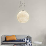 Minimalist Moon Shaped Hanging Lamp - White Resin 1 Bulb Ceiling Light For Dining Room
