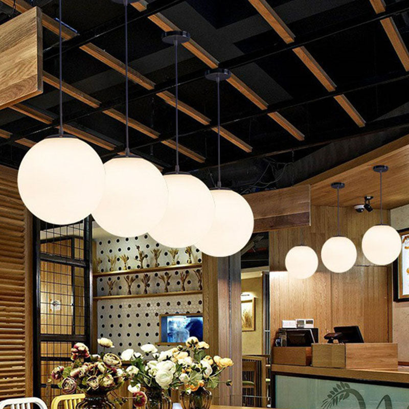 Modern Opaque Glass Hanging Pendant Lamp For Dining Room - White Sphere Design