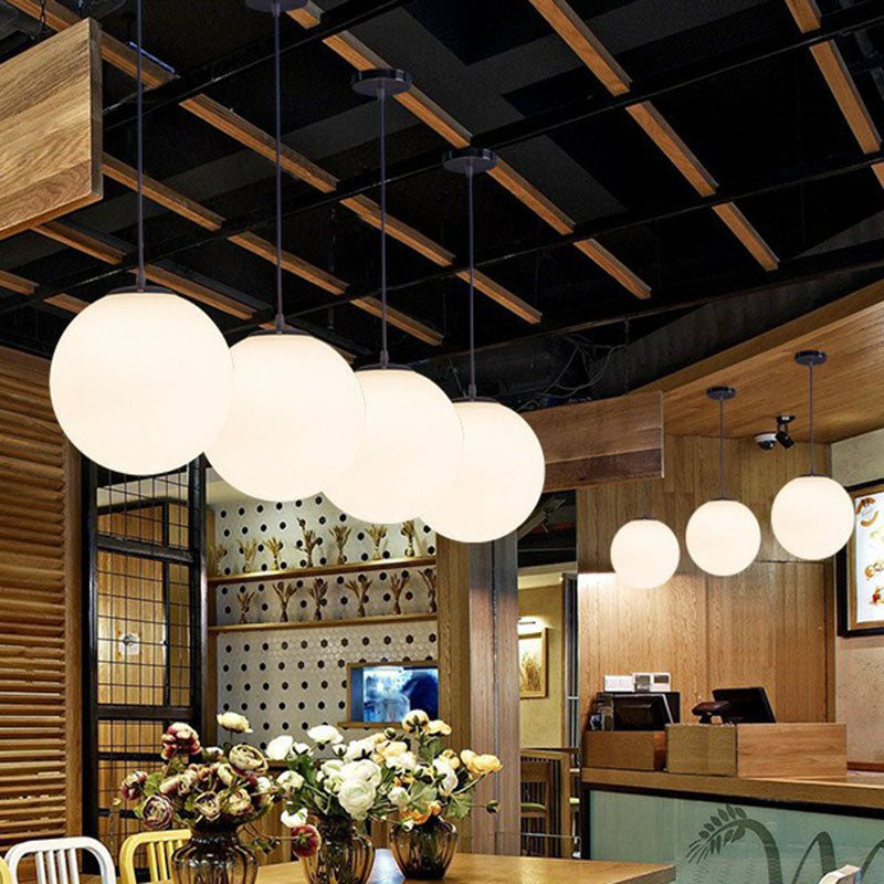 Minimalist Single Restaurant Ceiling Lamp With Opal Glass Shade