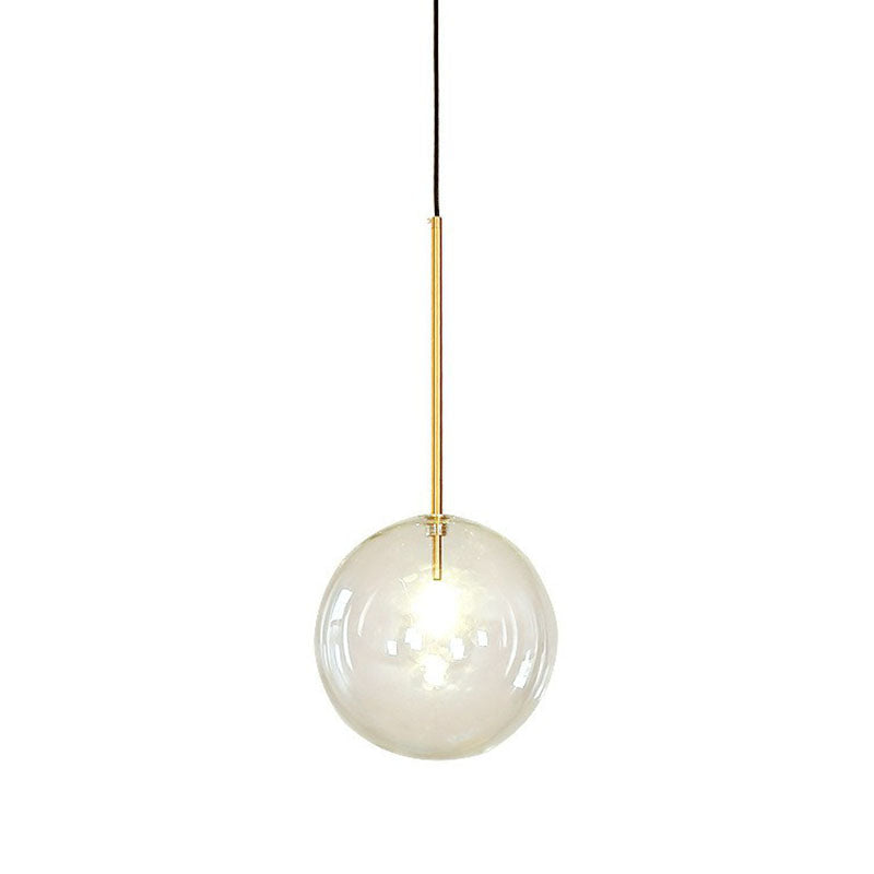 Minimalist Hand-Blown Glass Globe Pendant Light In Gold Finish - Ceiling Hanging Lamp