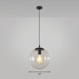 Black Glass Single-Bulb Pendant Light For Sphere Restaurant Ceiling Suspension / 12 Clear
