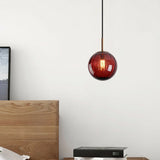 Contemporary Multi-Color Glass Ball Pendulum Pendant Light For Dining Table Red