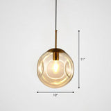 Modern Glass Dimpled Ball Pendant Lamp - Dining Room Ceiling Suspension Lighting 1 Bulb Amber