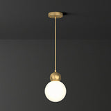 Simplicity Gold Finish Ball Pendant Light Fixture 1-Light Milk Glass Suspension For Bedroom / 6