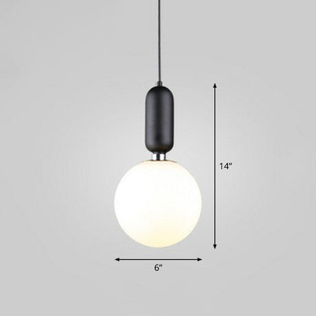 Nordic 1-Light Opaline Glass Hanging Light Fixture Black / 6