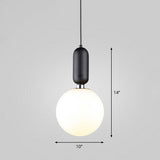 Nordic 1-Light Opaline Glass Hanging Light Fixture Black / 10