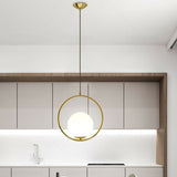 Modern Milky Glass Single-Bulb Pendant Light For Kitchen Ball Design Hanging Ceiling Lighting