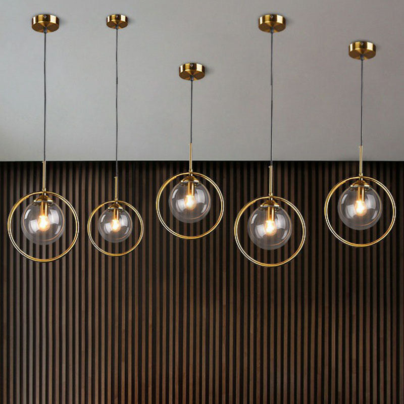 Postmodern Glass Pendant Kitchen Light With Decorative Ring And Down Lighting