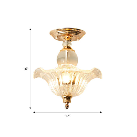Modern Ribbed Glass Semi Flush Mount Light In Black/Gold - 12/16 Diameter 1 Crystal Ceiling Lamp