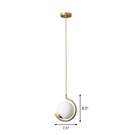 Simple Cream Glass Novelty Ball Pendant Light With Bedside Suspension - 1-Bulb Gold Lighting / 7.5