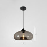 Black Glass 1-Head Modern Ellipse Pendant Light For Dining Tables Smoke Gray
