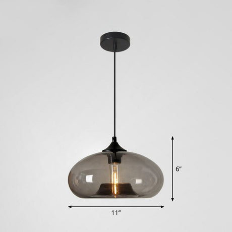 Black Glass 1-Head Modern Ellipse Pendant Light For Dining Tables Smoke Gray