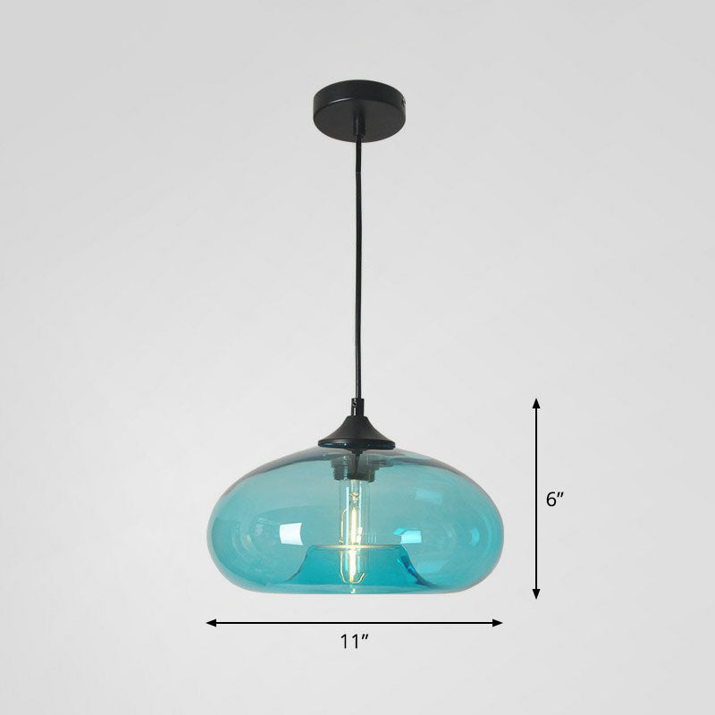 Black Glass 1-Head Modern Ellipse Pendant Light For Dining Tables Blue