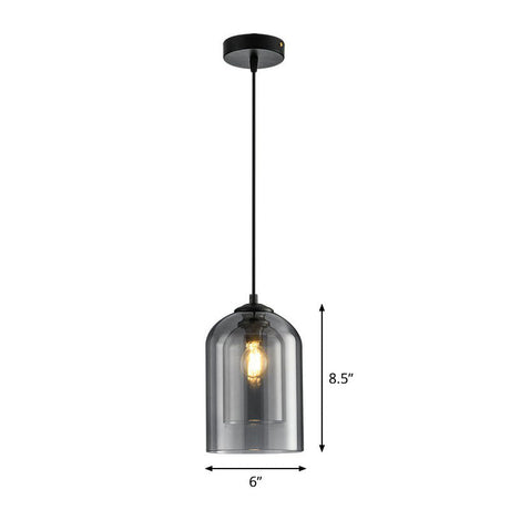 Dual-Glass Inverted Pendant Light For Dining Room Postmodern Ceiling Hang Lamp Smoke Gray