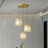 Postmodern Clear Crystal Block Pendant Light - 3-Light Hanging Fixture For Living Room Ceiling