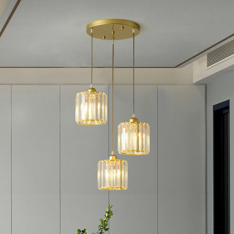 Postmodern Clear Crystal Block Pendant Light - 3-Light Hanging Fixture For Living Room Ceiling