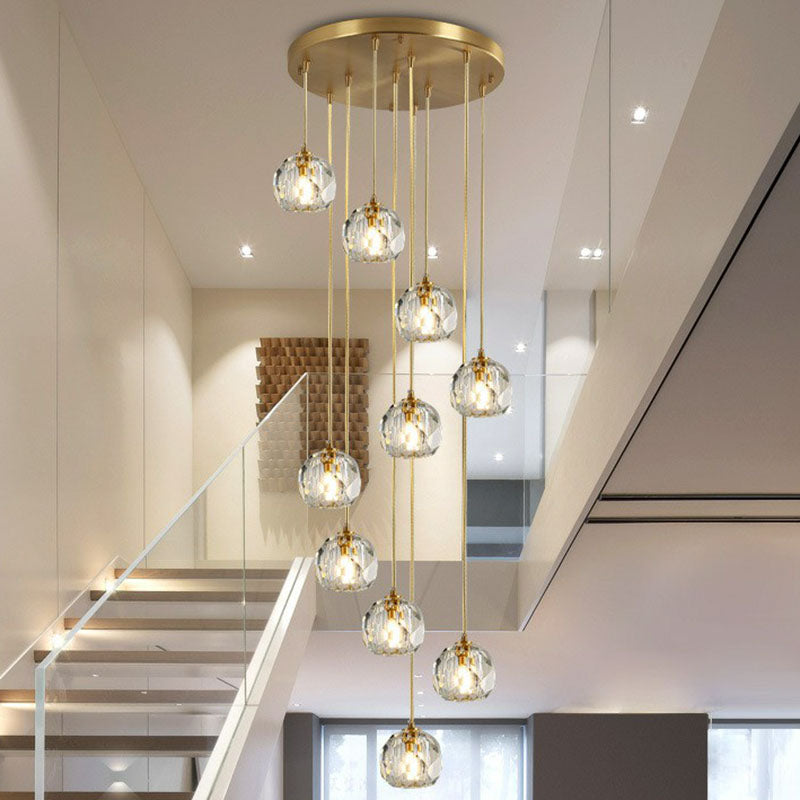 Gold K9 Crystal Pendant Lamp For Stairway Decor 10 /