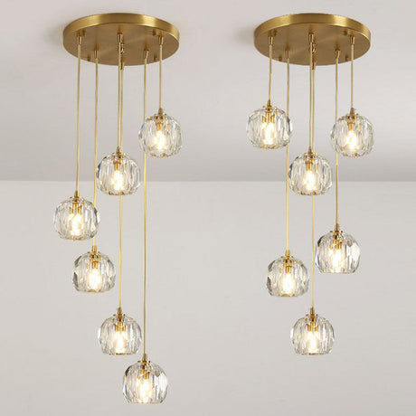 Gold K9 Crystal Pendant Lamp For Stairway Decor