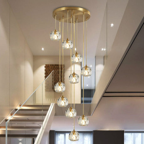 Gold K9 Crystal Pendant Lamp For Stairway Decor