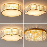 Gold Flush Mount Ceiling Lamp With Crystal Drum Shade For Modern Bedrooms