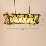 Metallic Industrial Hanging Pendant Light With Plant-Inspired Decor For Restaurants Green-Pink
