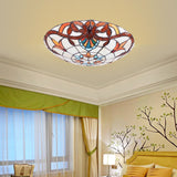 Antique Tiffany Glass Orange Led Flushmount Ceiling Light For Bedroom - Flower Flush Mount