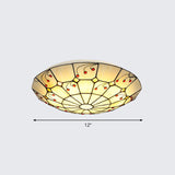 Tiffany Glass Classic Led Flush Ceiling Light Fixture With Grid Pattern Apricot / 12