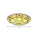 Tiffany Glass Classic Led Flush Ceiling Light Fixture With Grid Pattern Green / 12