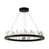 Sleek Clear Crystal Ring Chandelier Light: 3-Bulb Simplicity With Black Pendant Fixture