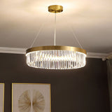 Modern Single Gold Chandelier Light - Circular Crystal Prism Suspension For Living Room