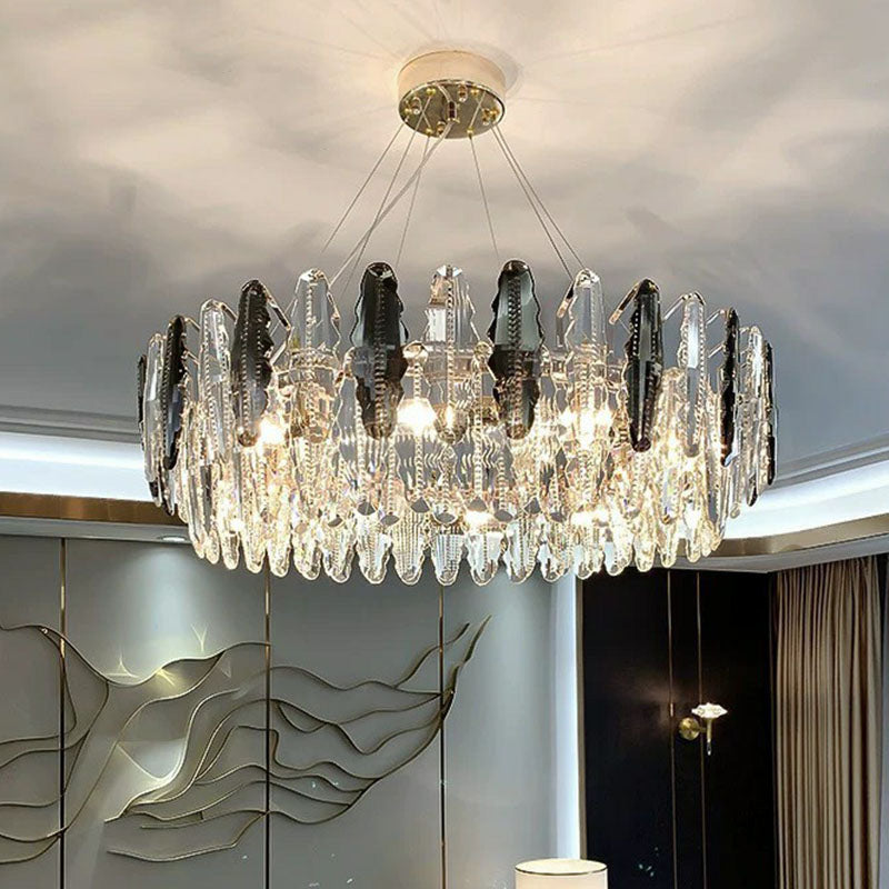 Crystal Drum Suspension Chandelier For Modern Living Room Lighting Clear / 31.5